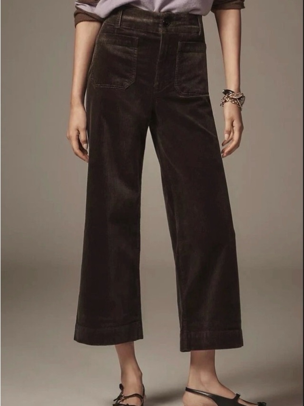 Maeve Anthropologie The Colette Corduroy Cropped Wide-Leg Pants Dark Brown 26